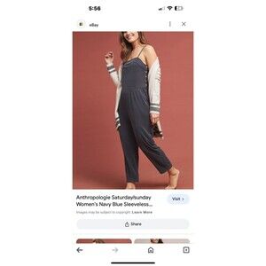 ANTHROPOLOGIE SATURDAY/SUNDAY WOMEN'S NAVY BLUE SLEEVELESS CUPRO JUMPSUIT Sz XS
